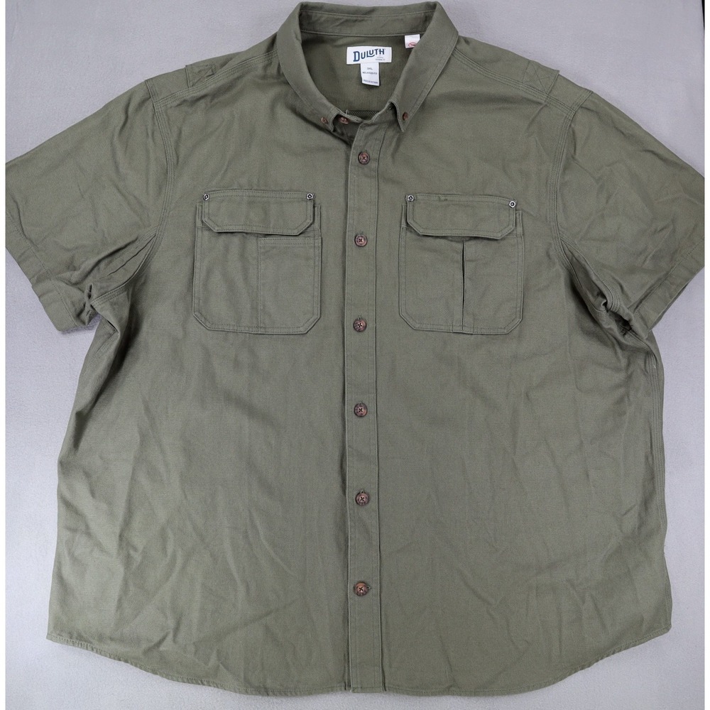 Duluth Trading Co Men 3XL Short Sleeve Canvas Heavy Shirt‎ Vented Forest Green